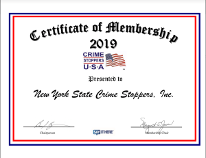 Crime Stoppers USA 2019 Certificate of Membership